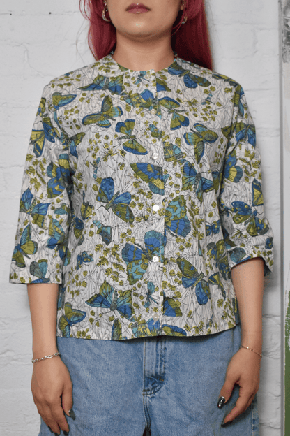 Vintage 1960s Ship'n Shore Butterflies Print Blouse