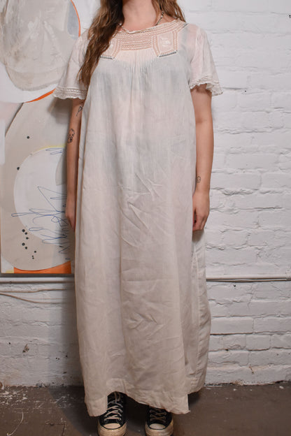 Antique Edwardian White Cotton Night Gown