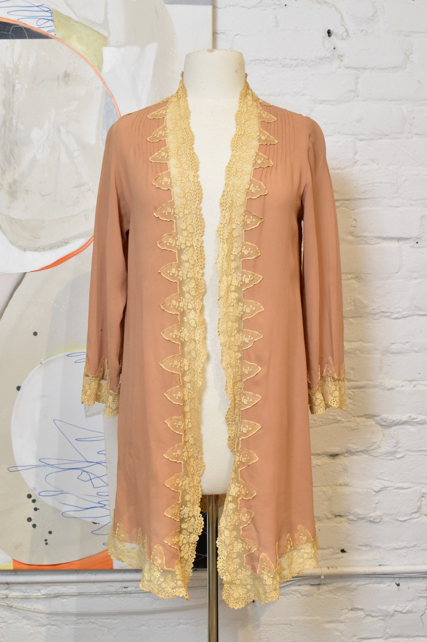 Vintage 1920s Taupe Crepe and Lace Topper Jacket
