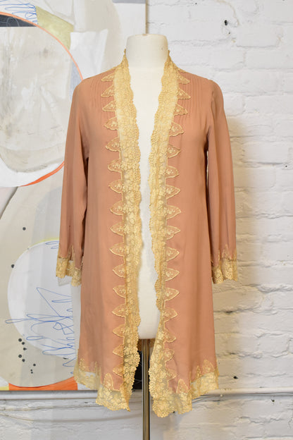 Vintage 1920s Taupe Crepe and Lace Topper Jacket