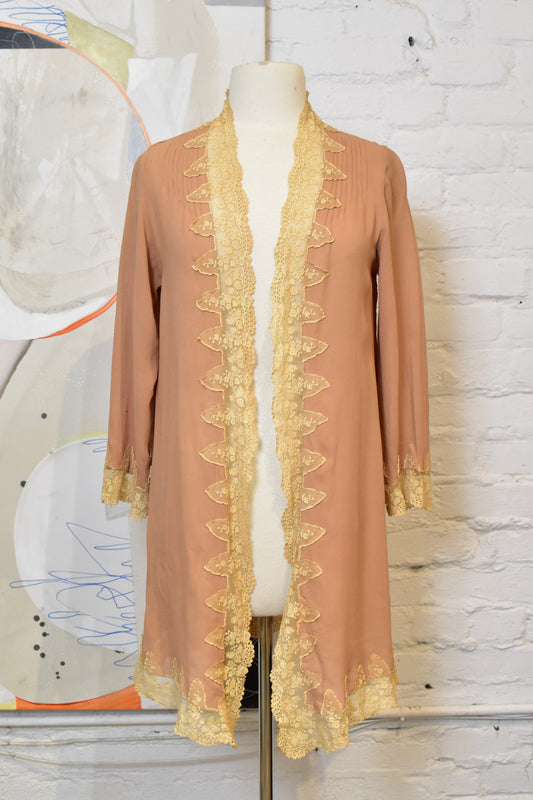 Vintage 1920s Taupe Crepe and Lace Topper Jacket