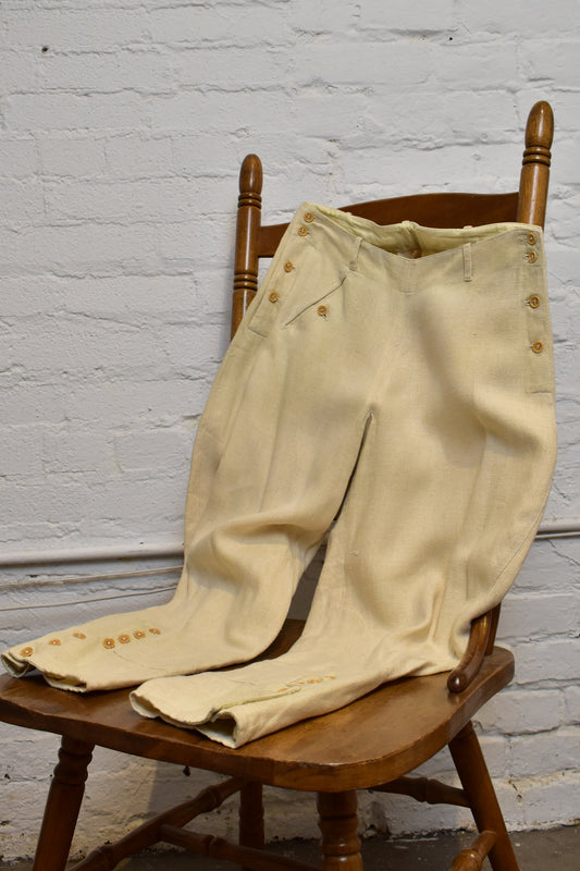 Vintage Beige Linen Jodhpur Riding Pants