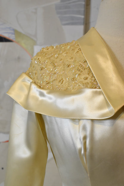 Vintage Cream Satin and Sequin Lace Wedding Gown