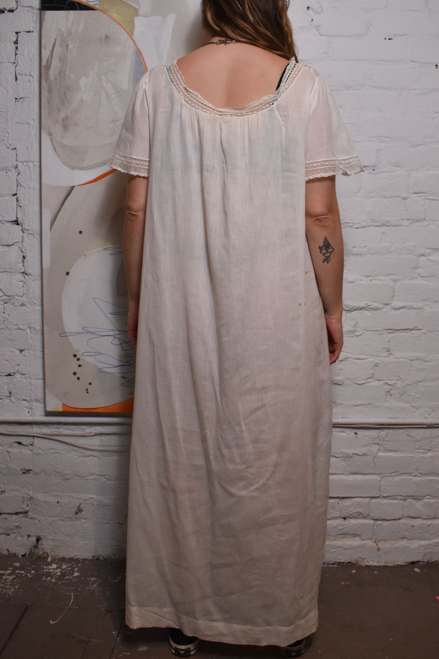 Antique Edwardian White Cotton Night Gown