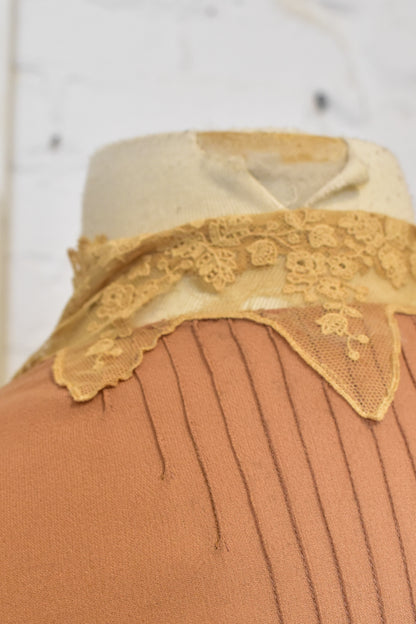 Vintage 1920s Taupe Crepe and Lace Topper Jacket