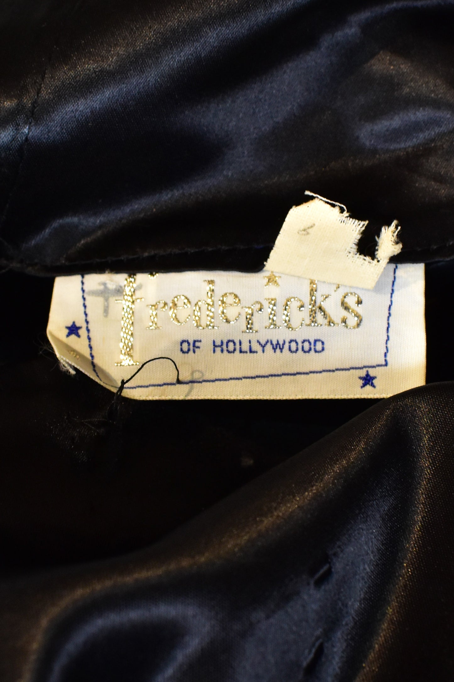 Vintage 1950s 1960s Burlesque "Fredricks of Hollywood" Black Satin Marabou Dressing Gown