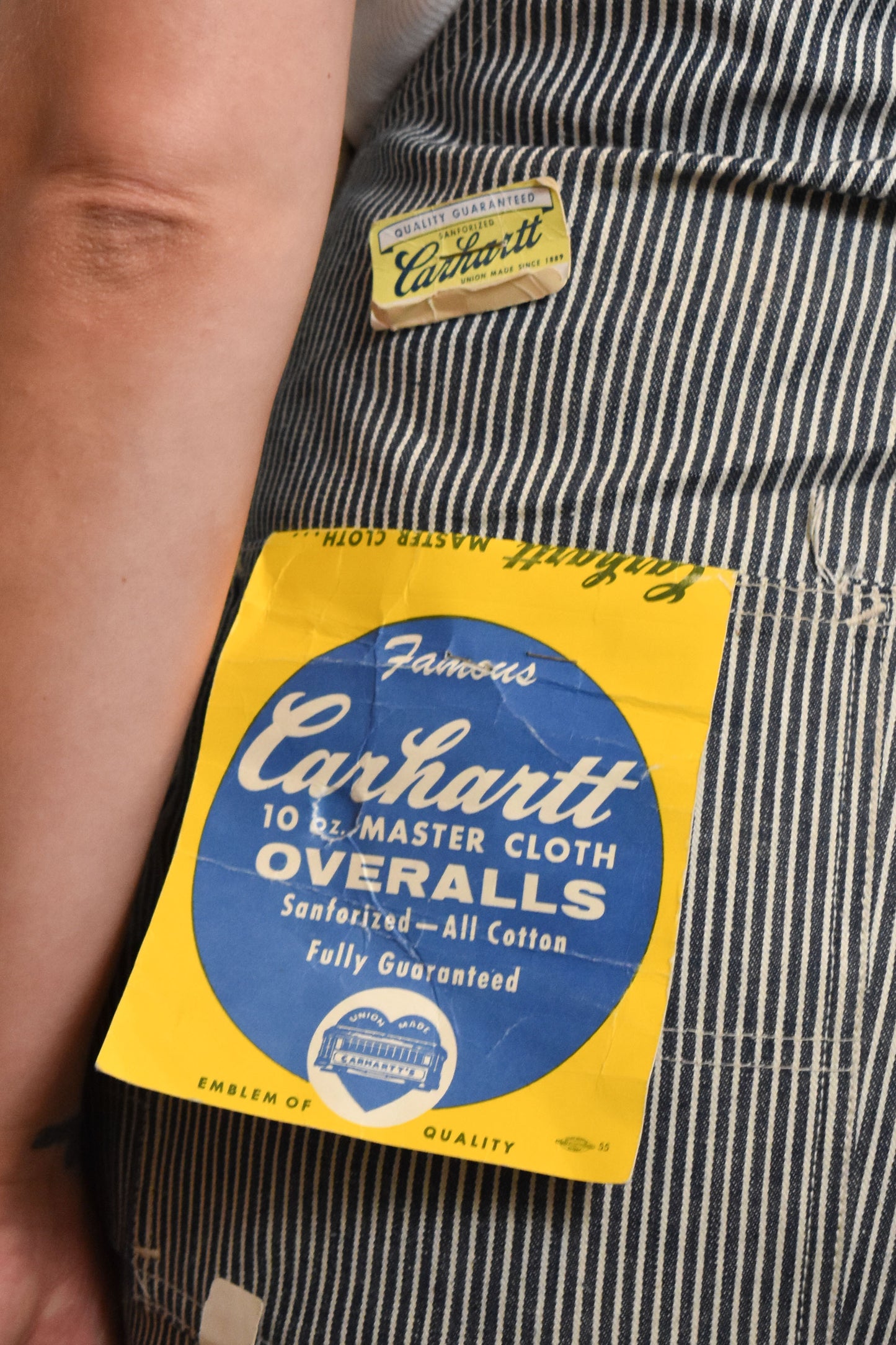 Vintage VERY RARE 1960s "Carhartt" Dead Stock Striped Workwear Sanforized Overalls