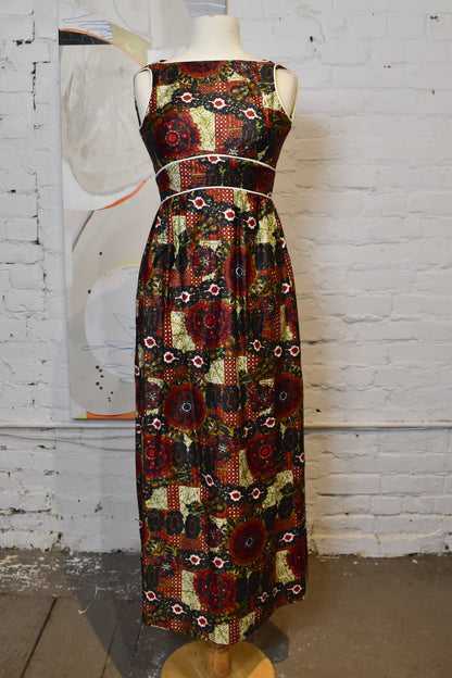 Vintage 1960's "Patty Woodward" Abstract Cotton Maxi Dress