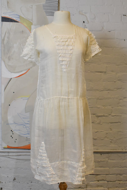 Antique 1910s 1920s Sheer White Cotton Gauze Dress