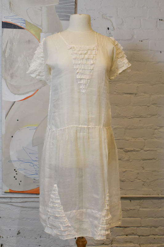 Antique 1910s 1920s Sheer White Cotton Gauze Dress