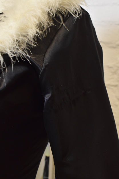 Vintage 1950s 1960s Burlesque "Fredricks of Hollywood" Black Satin Marabou Dressing Gown