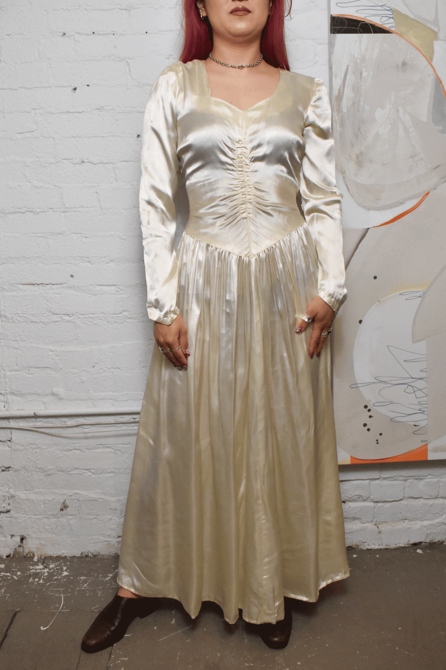 Vintage 1940s Ivory Satin Home Made Gown