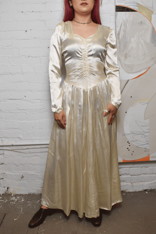 Vintage 1940s Ivory Satin Home Made Gown
