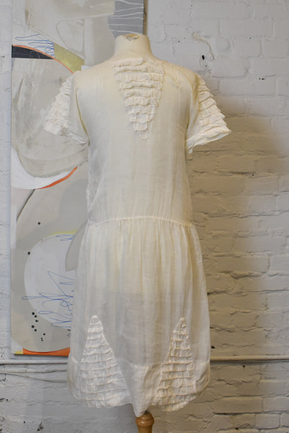 Antique 1910s 1920s Sheer White Cotton Gauze Dress
