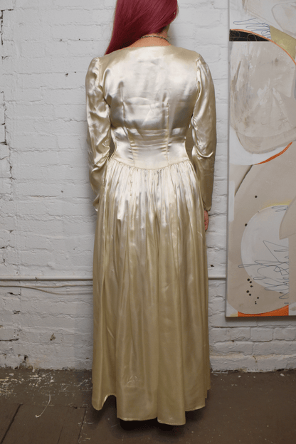 Vintage 1940s Ivory Satin Home Made Gown