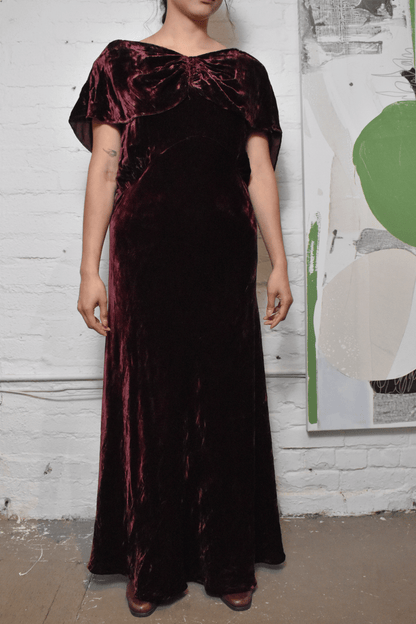 Vintage 1930s Silk Velvet Wine Gown