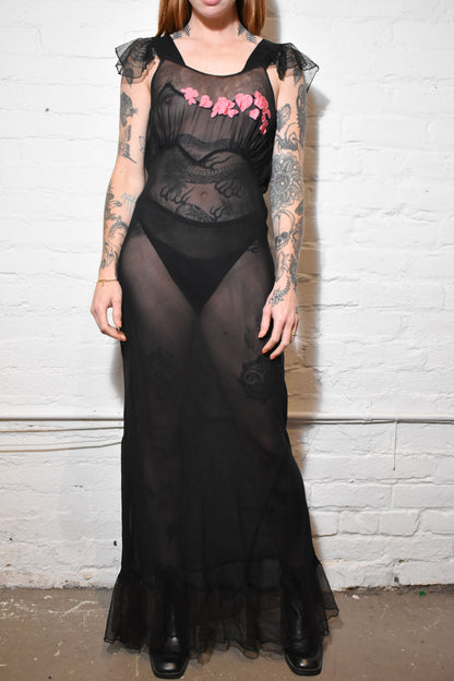 Vintage 1940s/50s "Dora Gottlieb" Sheer Black Slip Gown