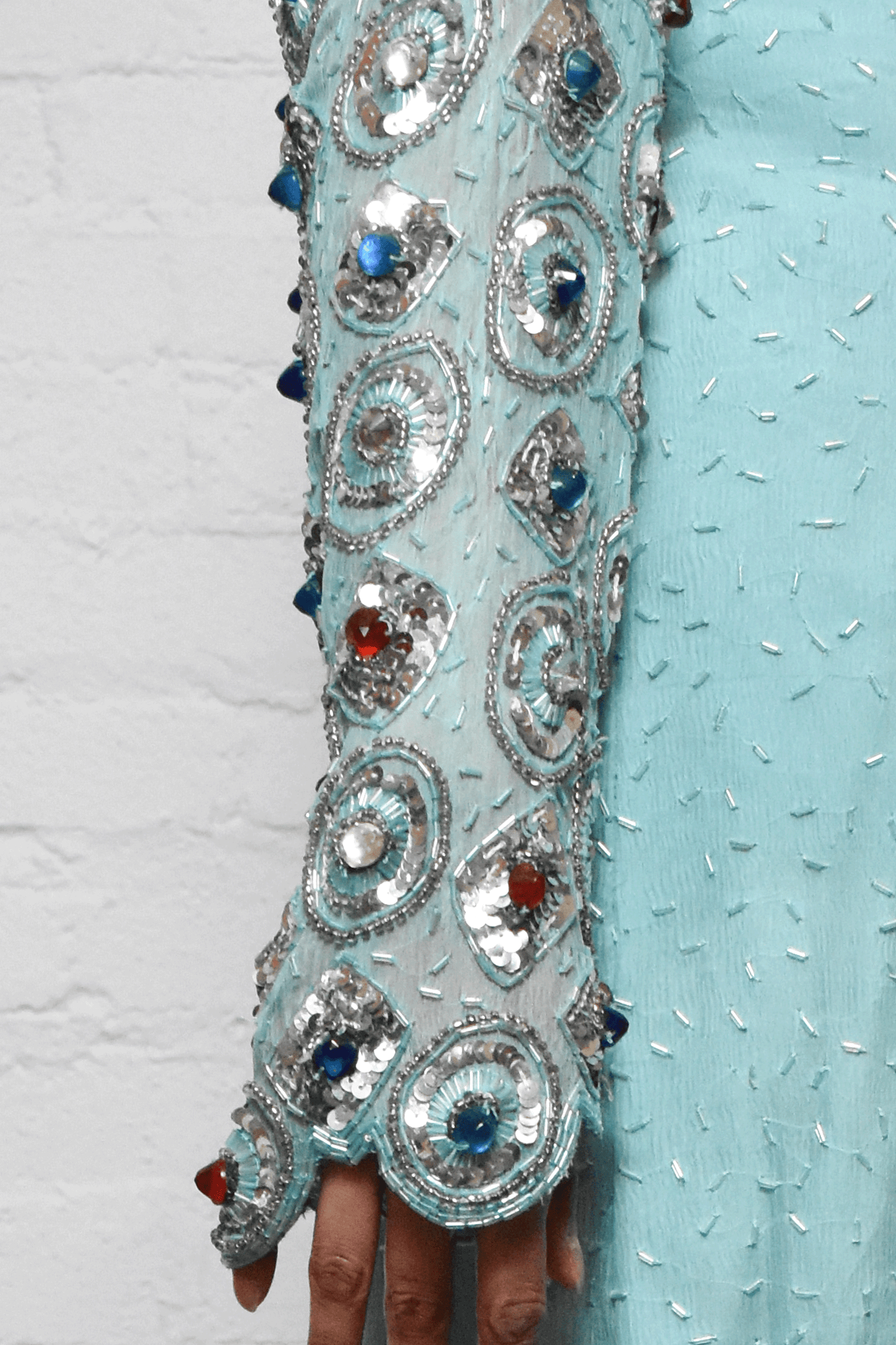 Vintage 1980s "Raiment Fashion Inc" Blue Bead & Sequin Dress