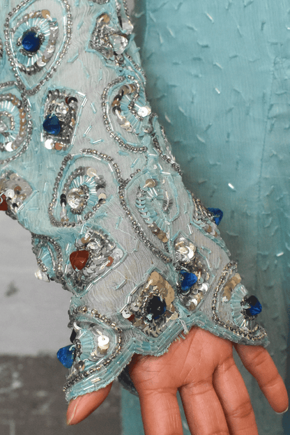 Vintage 1980s "Raiment Fashion Inc" Blue Bead & Sequin Dress