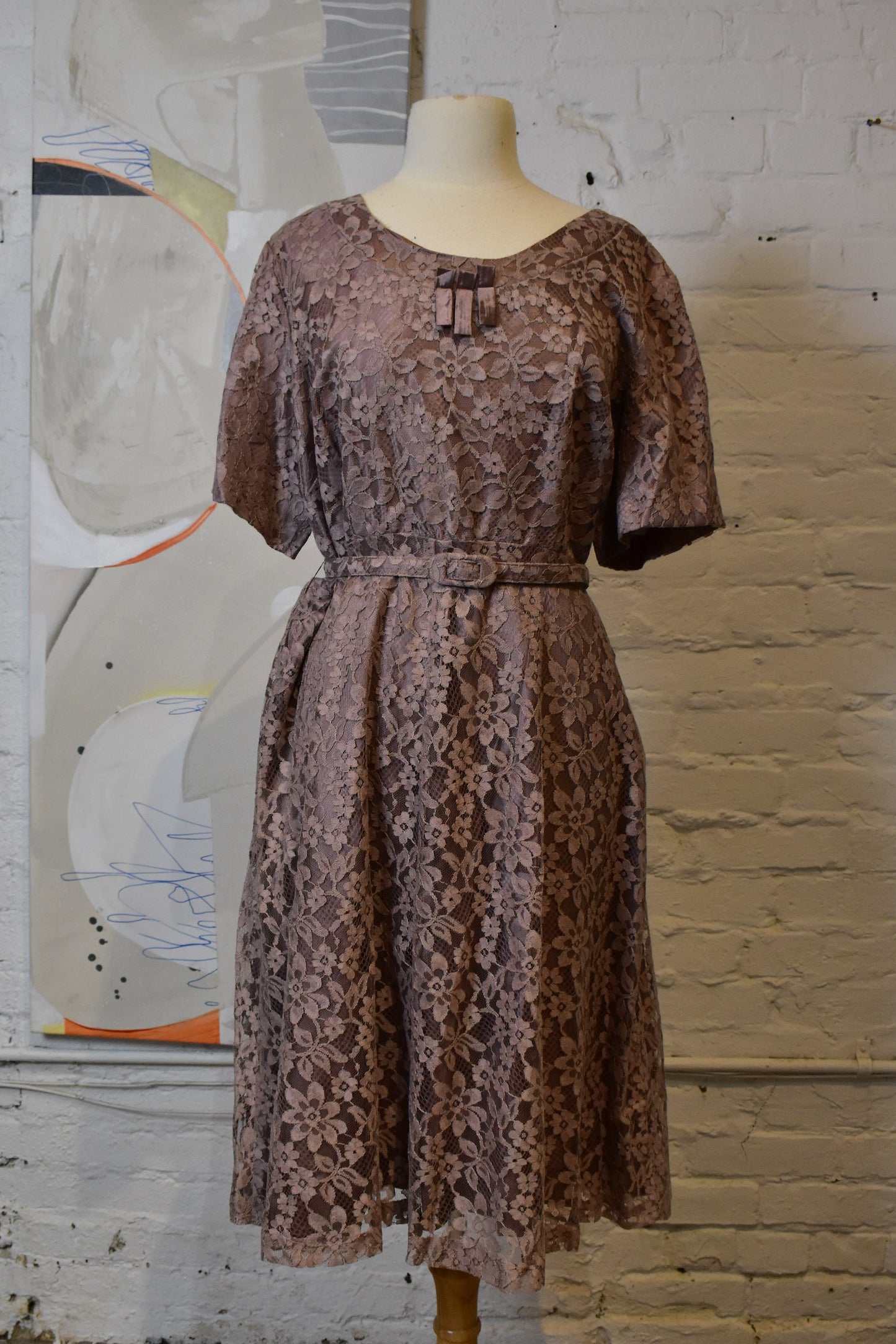 Vintage 1960s "Lane Bryant" Dusty Mauve Lace Dress Set