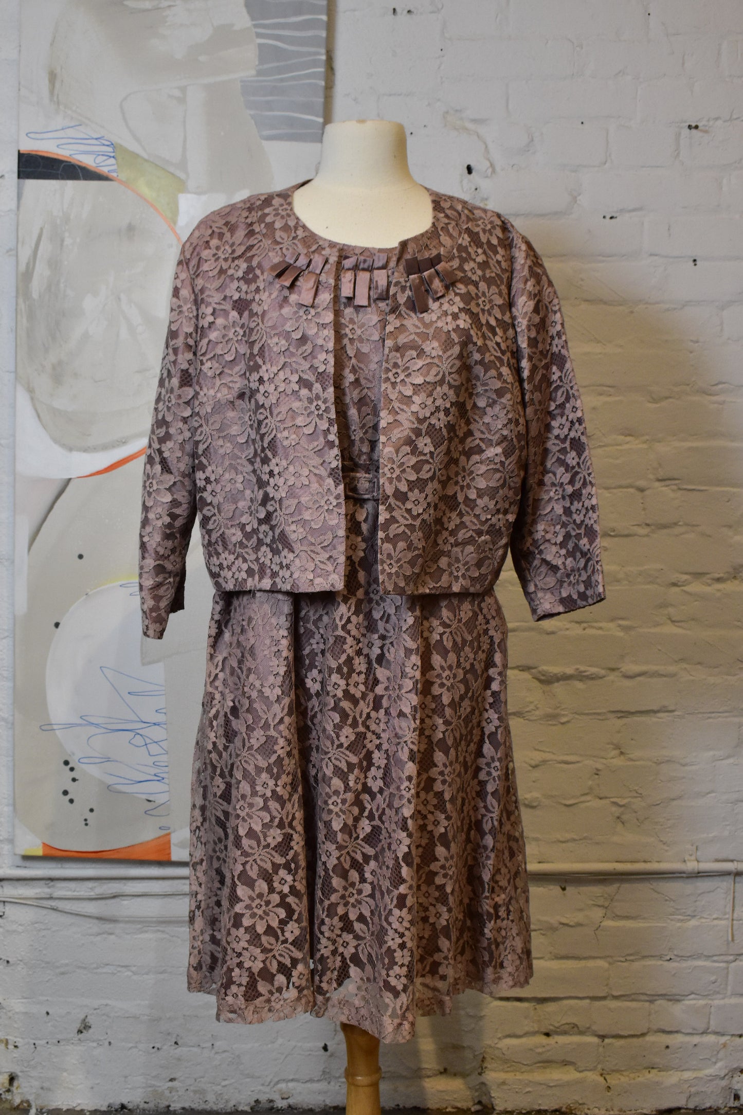 Vintage 1960s "Lane Bryant" Dusty Mauve Lace Dress Set