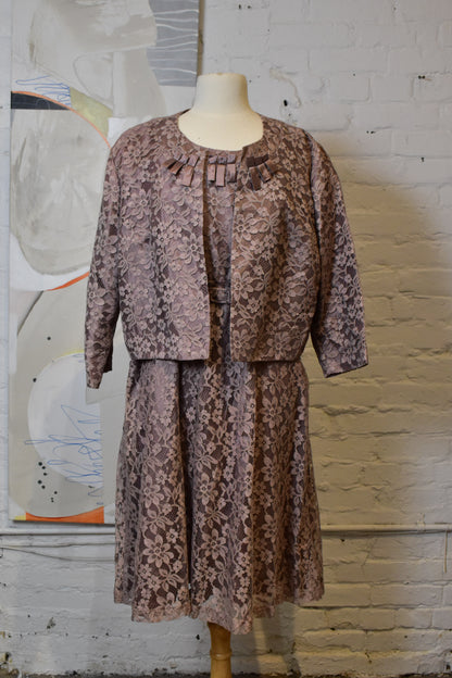 Vintage 1960s "Lane Bryant" Dusty Mauve Lace Dress Set