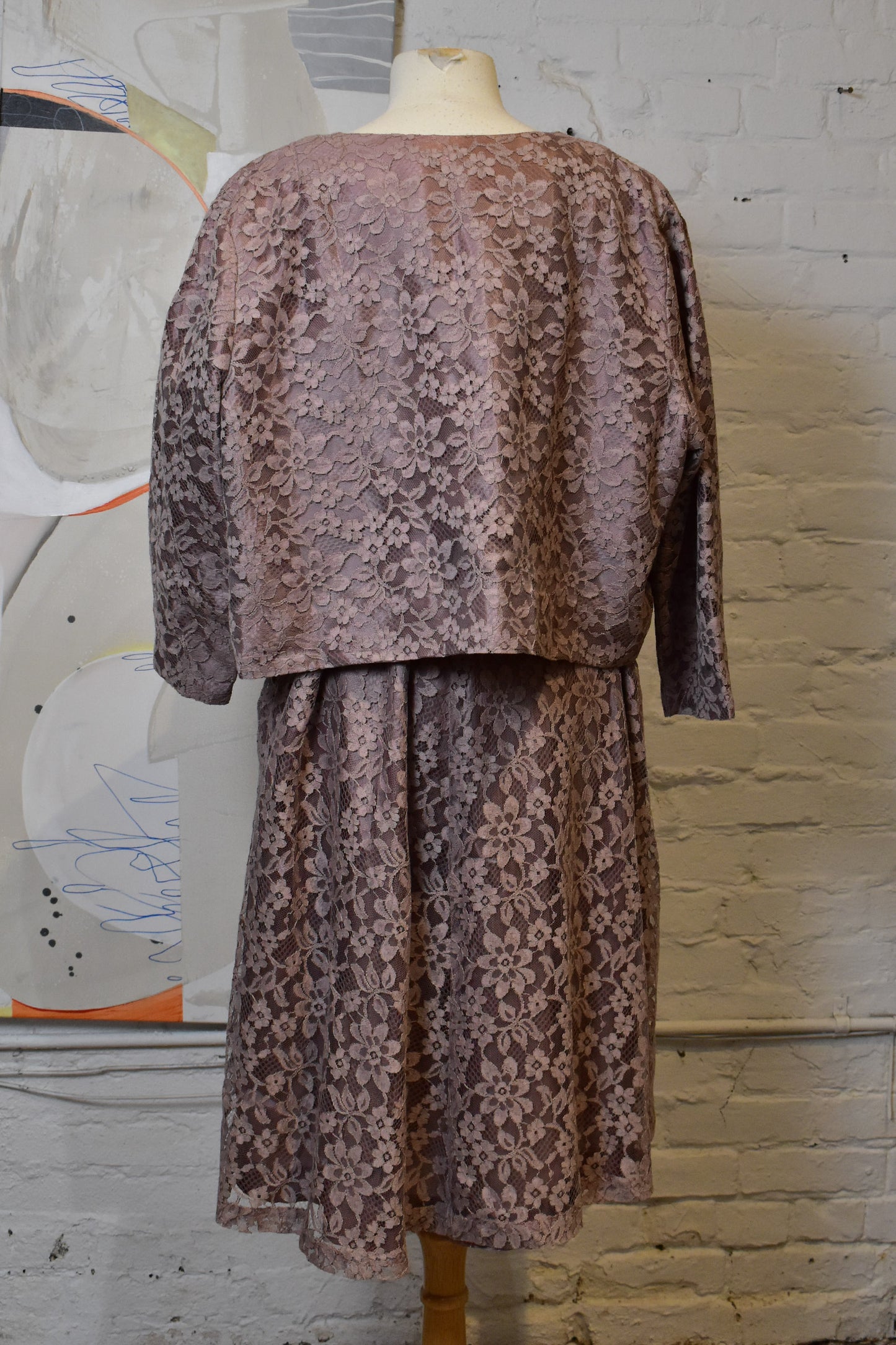 Vintage 1960s "Lane Bryant" Dusty Mauve Lace Dress Set