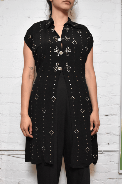 Vintage 1930s Rhinestone Black Dress Top Jacket