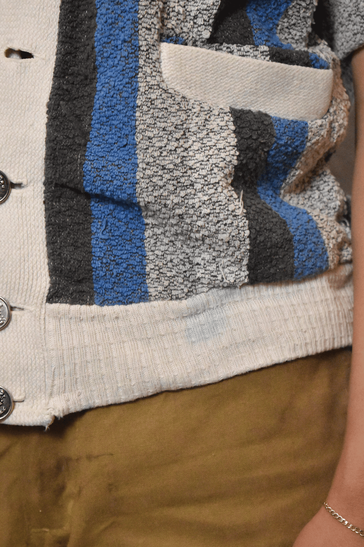 Vintage 1960s "Roytex" Striped Short Sleeve Towel Textured Cardigan