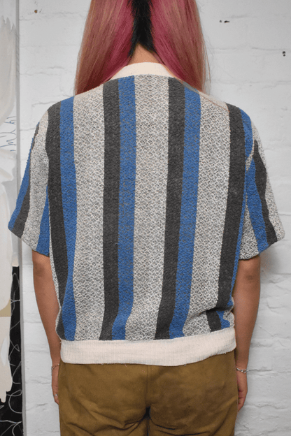 Vintage 1960s "Roytex" Striped Short Sleeve Towel Textured Cardigan