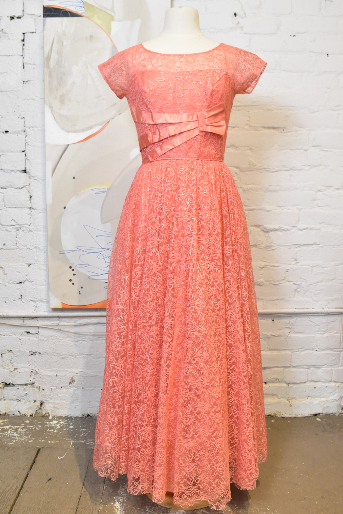 Vintage 1950s Formal Pink Lace Party Gown