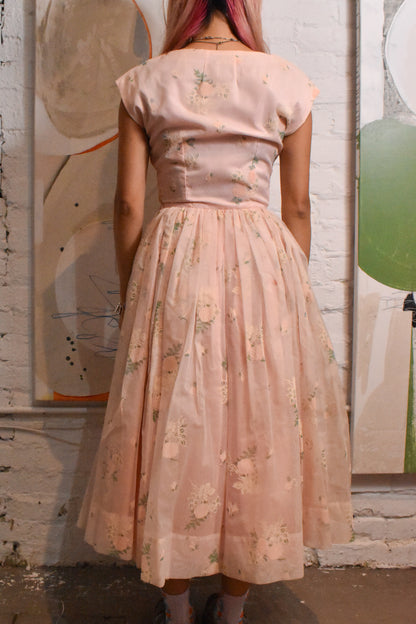 Vintage Taffeta Pink Floral Dress