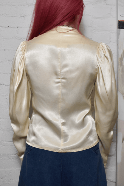 Vintage 1970s "Gunne Sax" Cream Satin Blouse