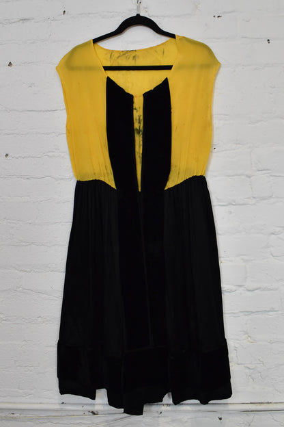Vintage 1920s Black & Yellow Silk Dress