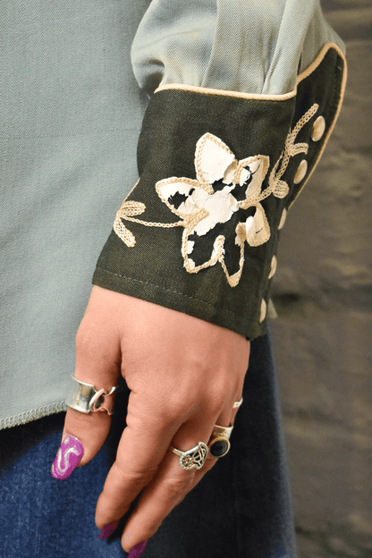 Vintage 1950s "California Ranchwear" Embroidered Sage Western Shirt