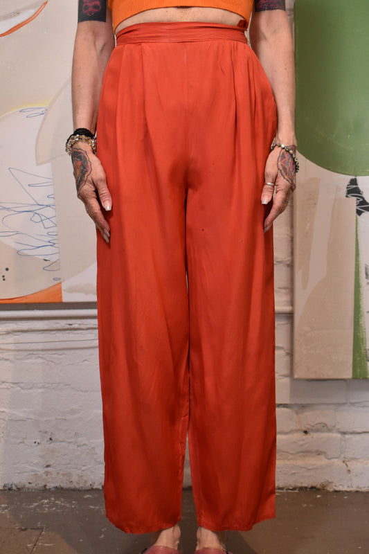 Vintage Coral Red Pleated Pants