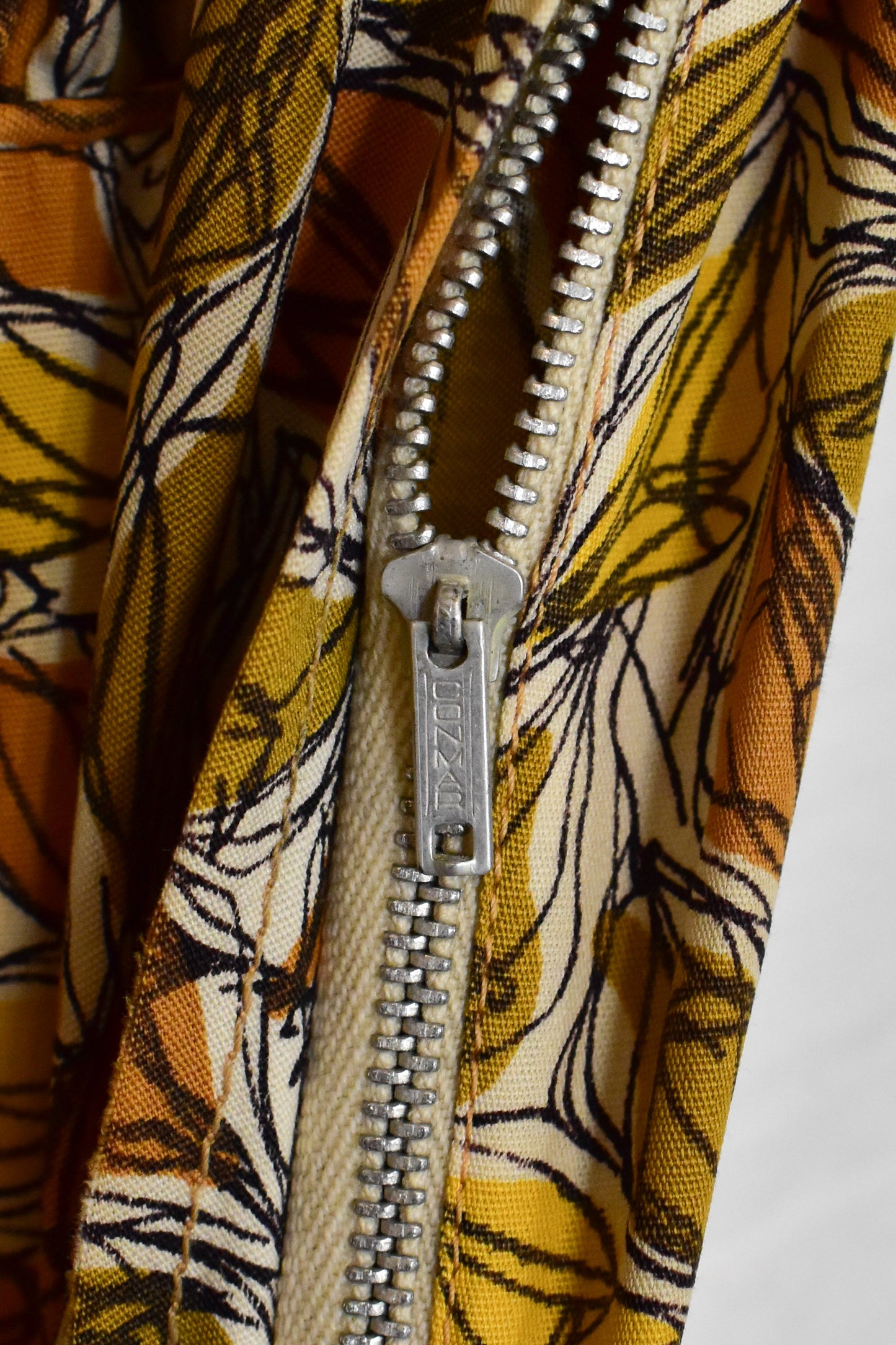 Vintage 1950s Rhinestoned Abstract Leaf Print Party Dress