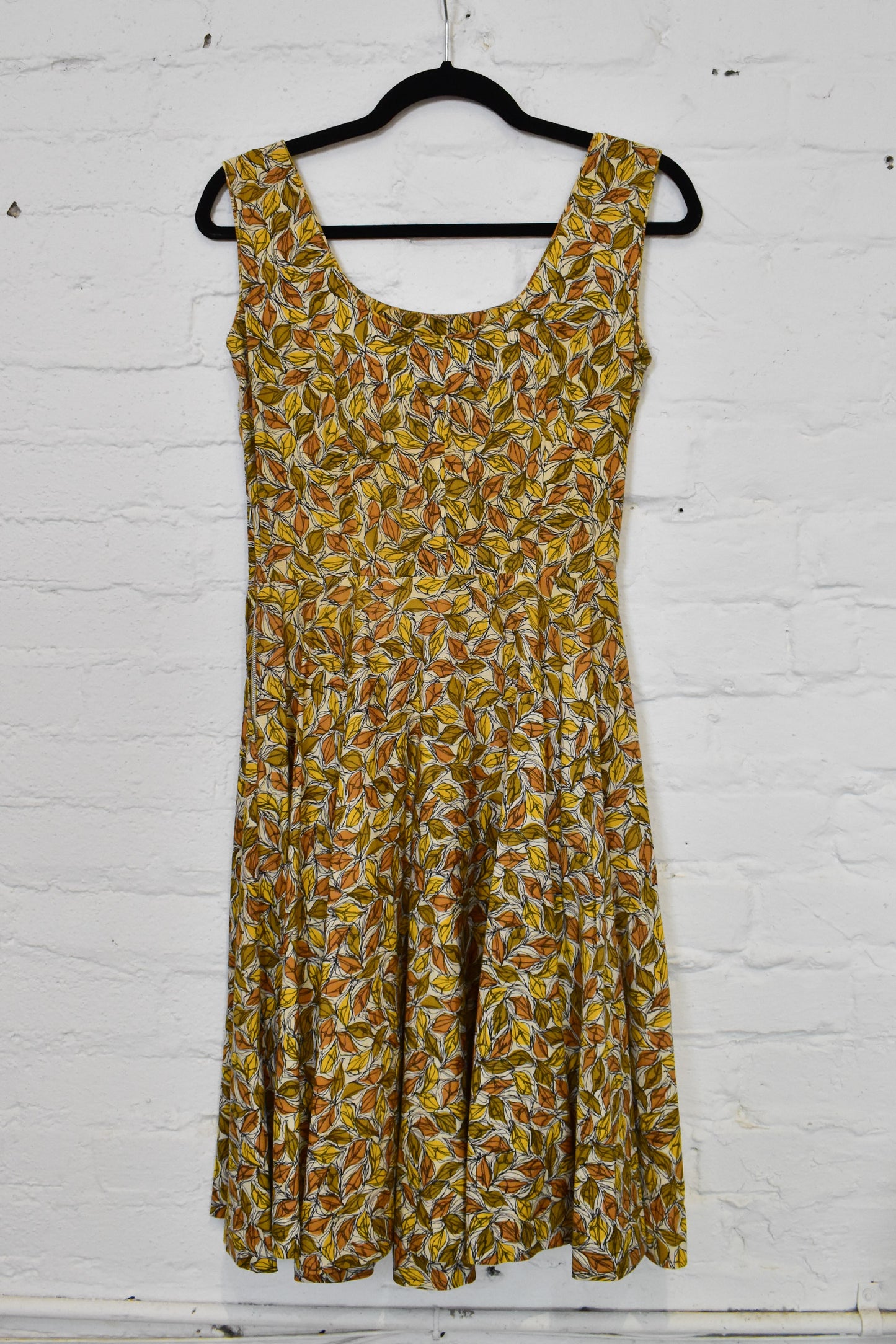 Vintage 1950s Rhinestoned Abstract Leaf Print Party Dress