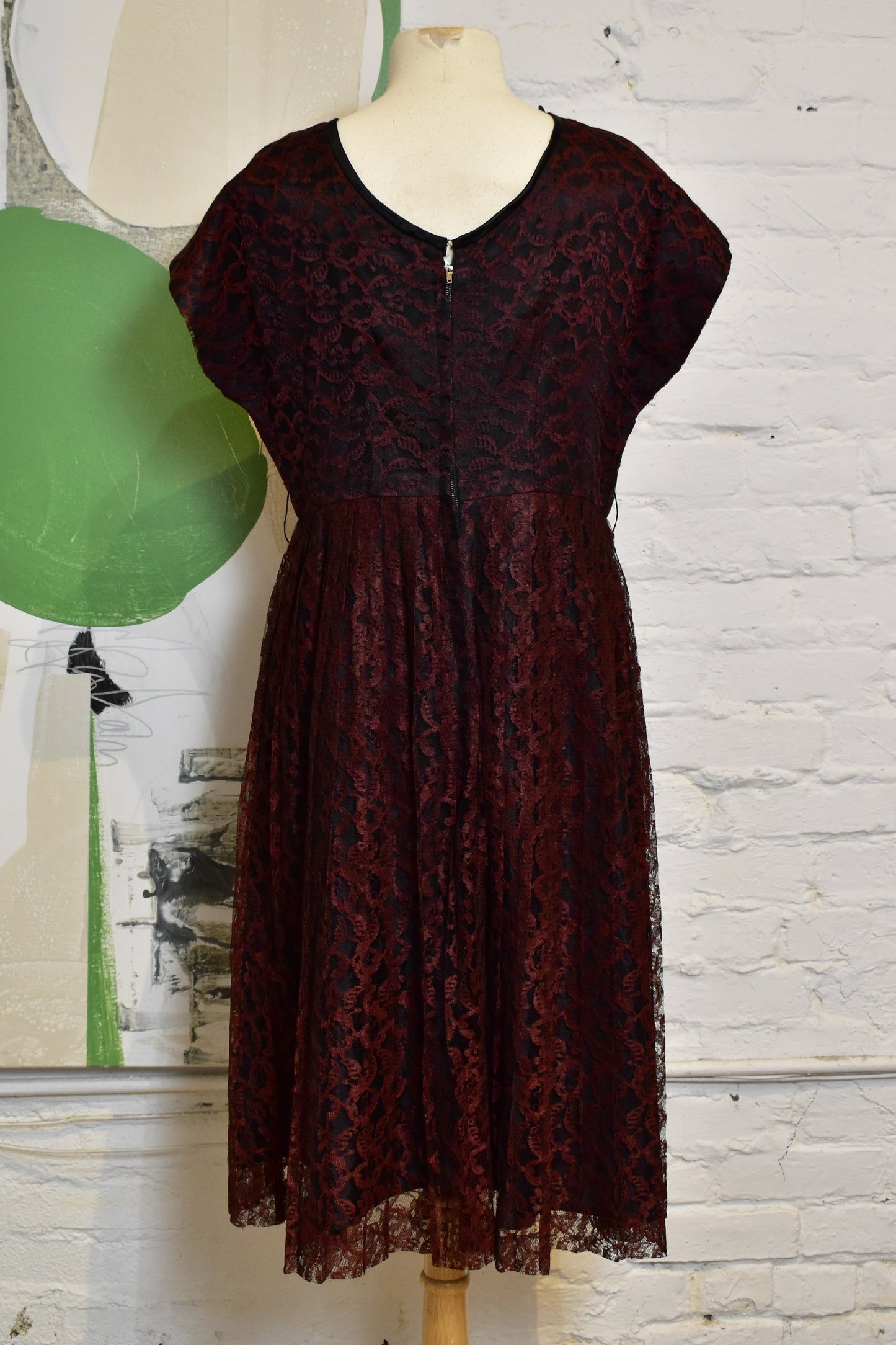 Vintage 1950s Auburn Lace Over Black Dress