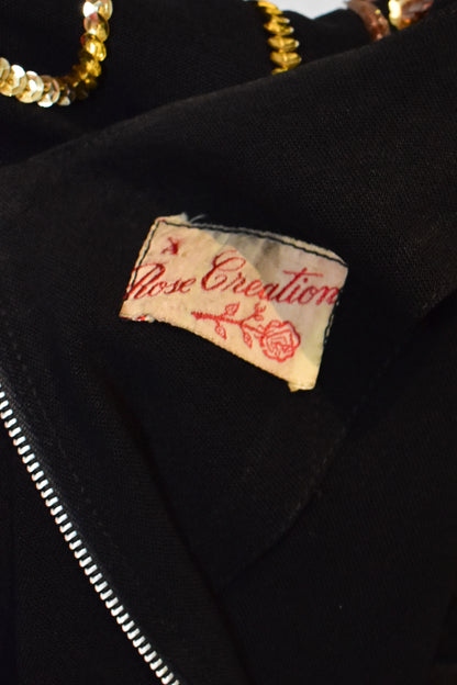 Vintage 1940s "Rose Creation" Gold Sequin Evening Party Dress