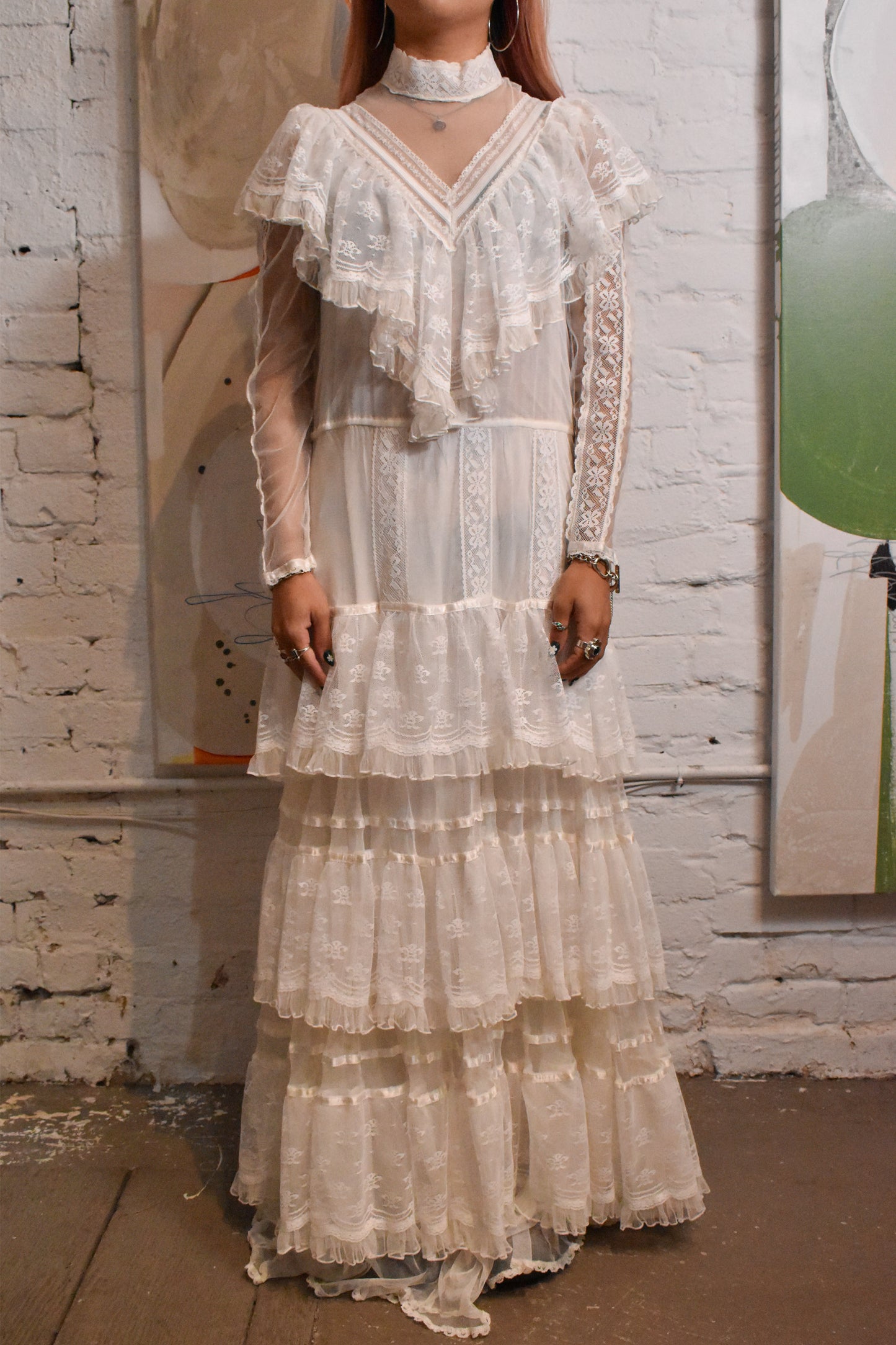 Vintage 1970s "Gunne Sax Bridal Collection" Lace Peasant Wedding Dress