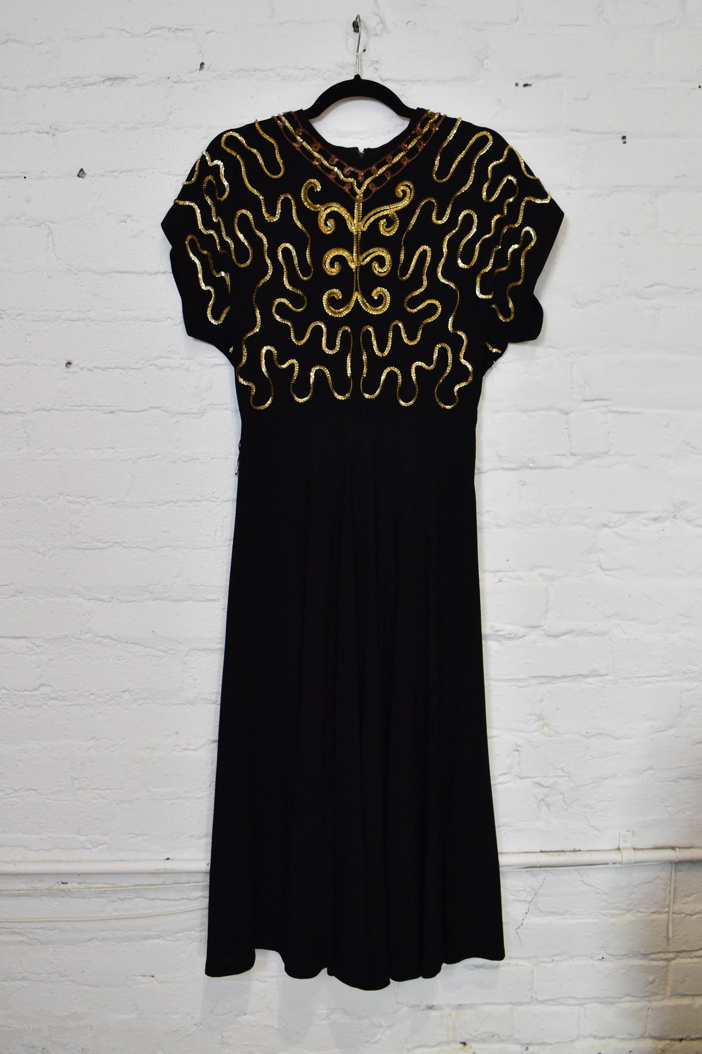 Vintage 1940s "Rose Creation" Gold Sequin Evening Party Dress