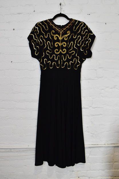 Vintage 1940s "Rose Creation" Gold Sequin Evening Party Dress