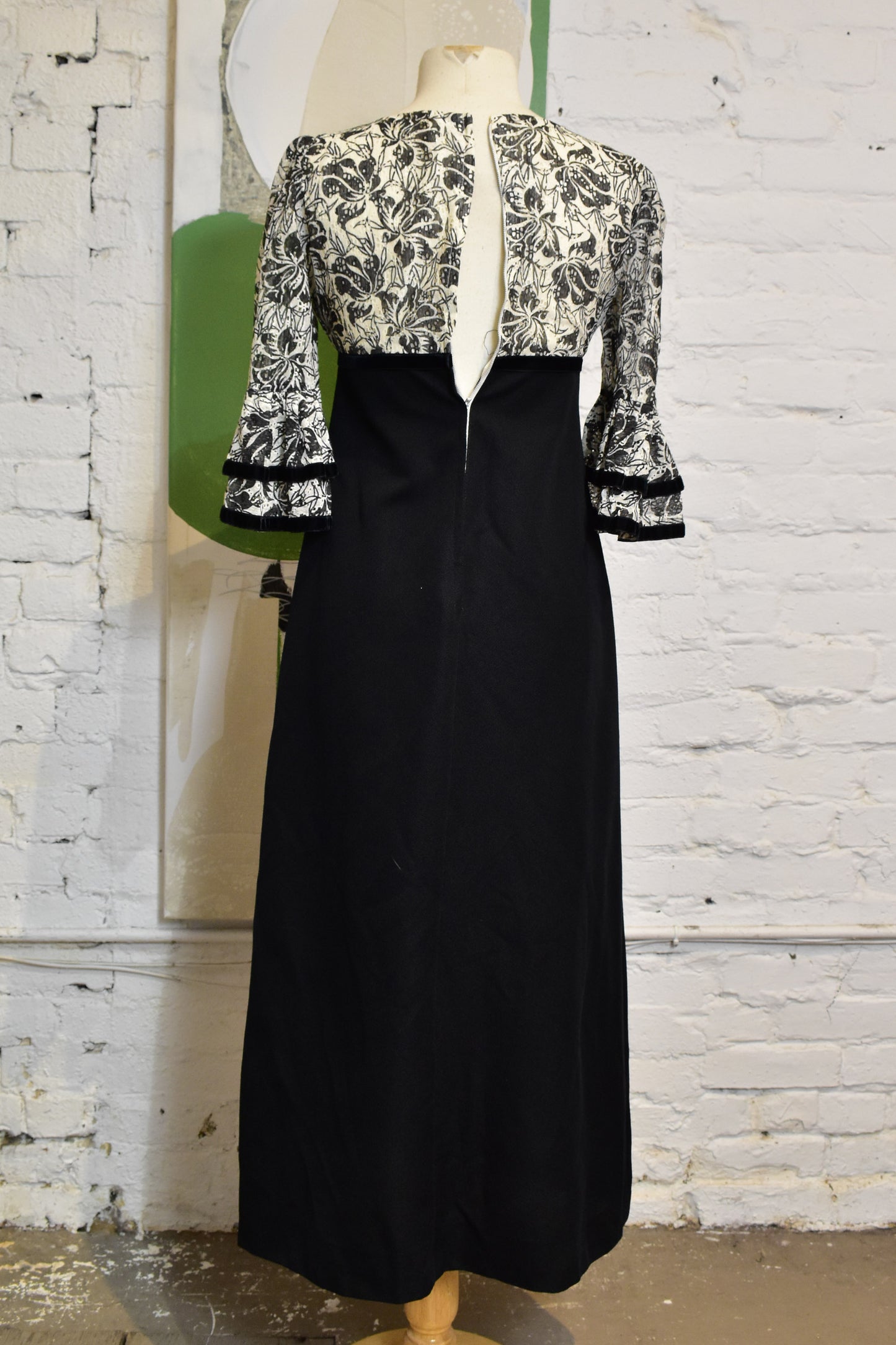 Vintage 1960s "Maggie May" Floral Black Maxi Dress