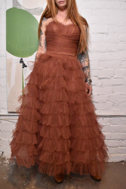 Vintage 1950s Tulle Chocolate Party Dress