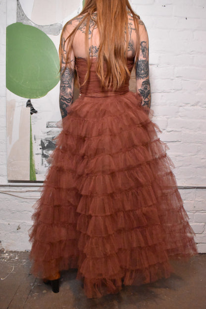 Vintage 1950s Tulle Chocolate Party Dress