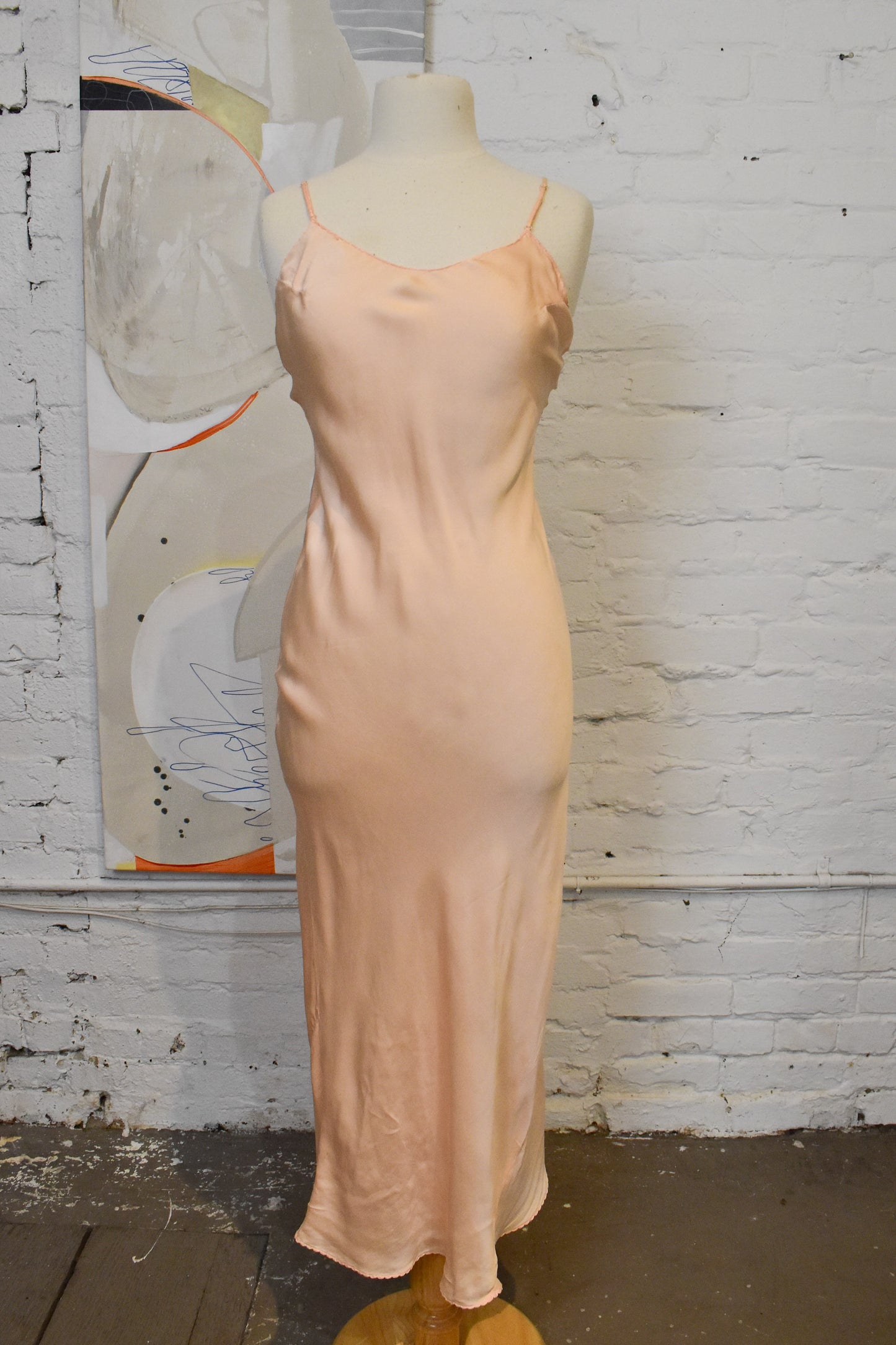 Vintage 1930s 1940s "Gaynite" Peach Silk Slip