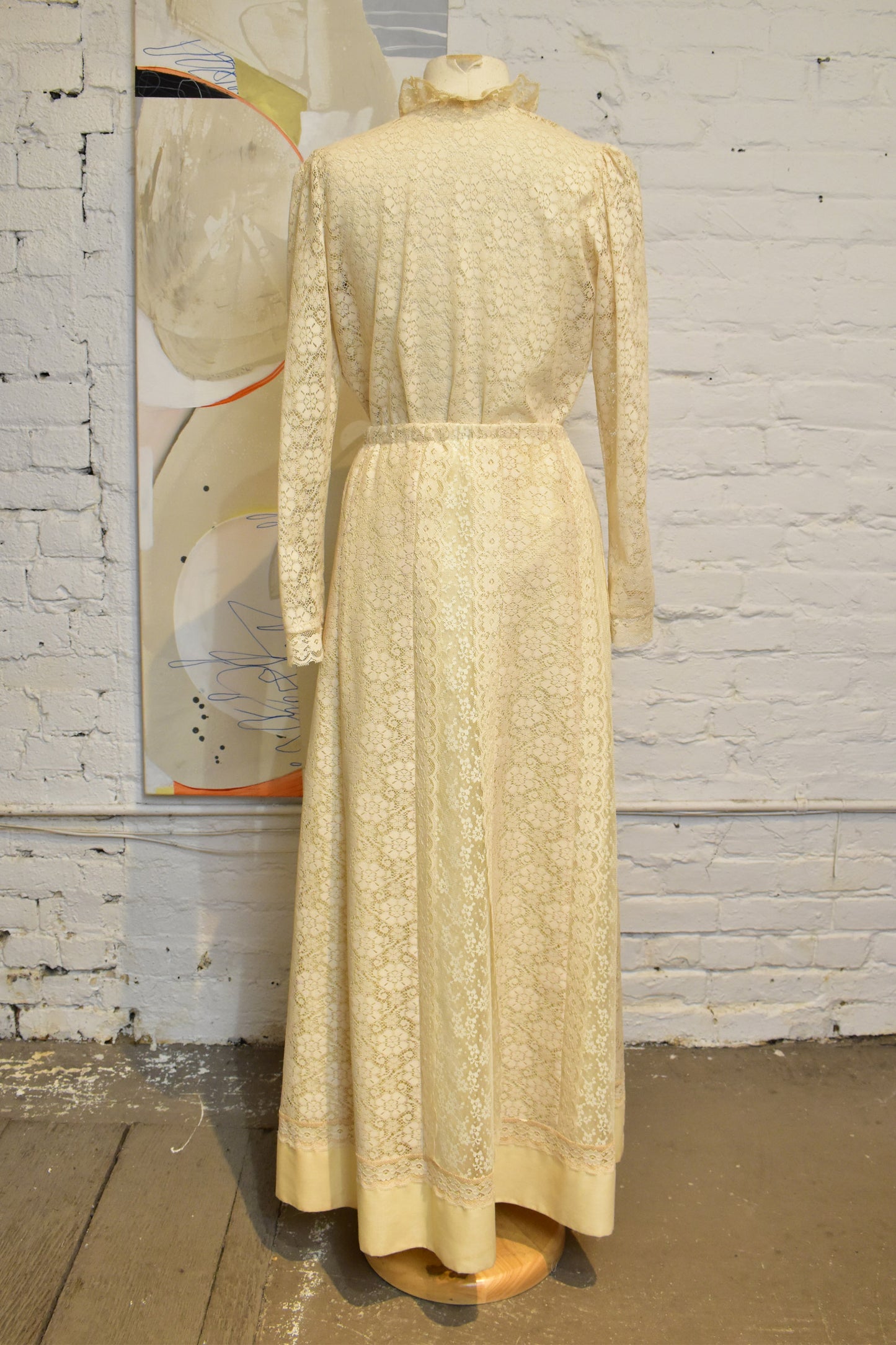 Vintage 1960's "Carefree Fashion" Two Piece Cream Lace Maxi Skirt Set