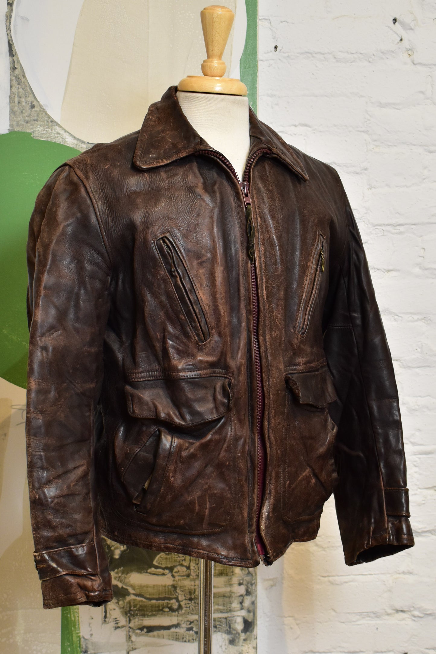 Vintage Patina Leather Bomber Jacket