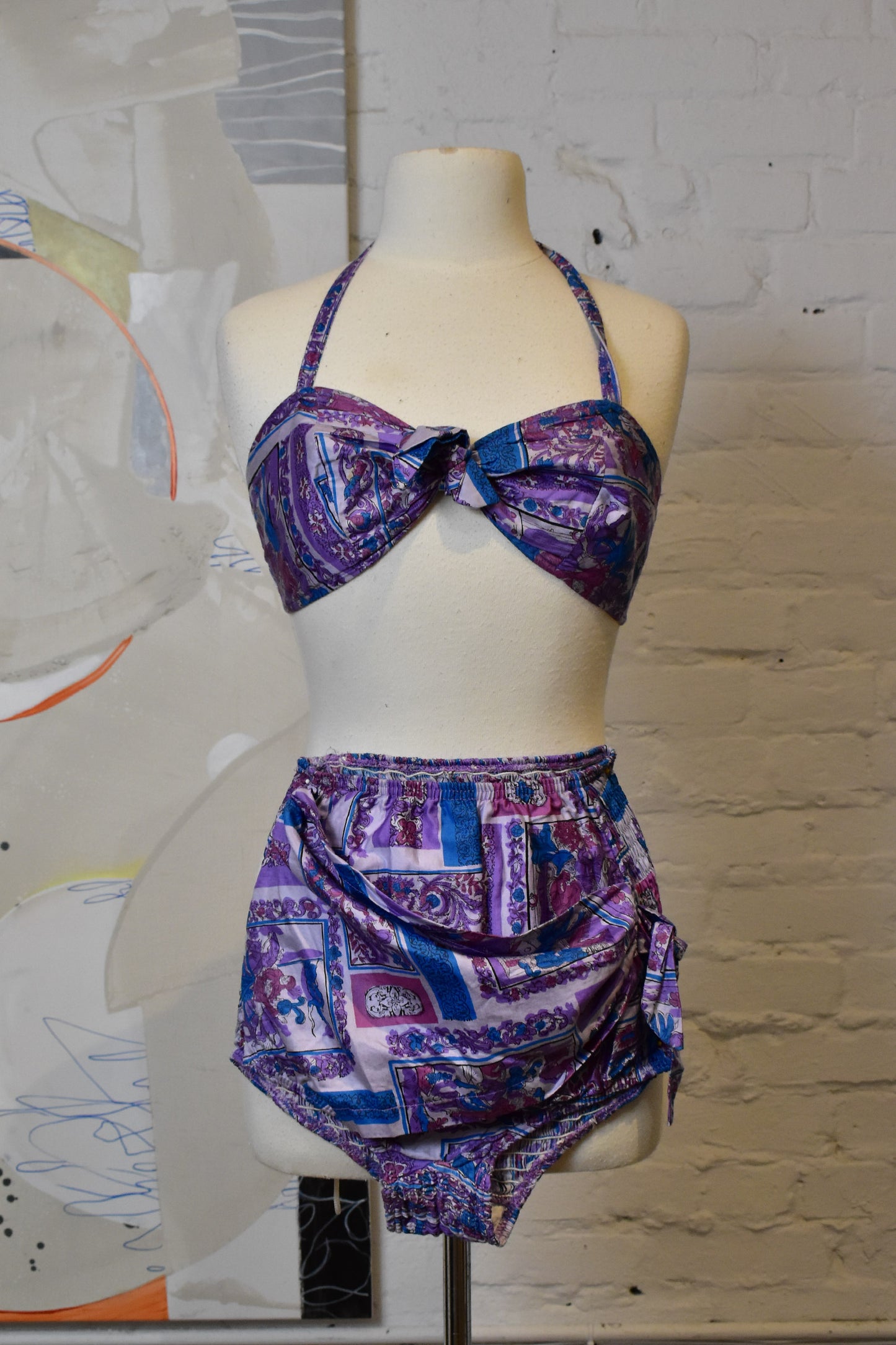Vintage 1960s Purple Novelty Print Bikini Swim Suit
